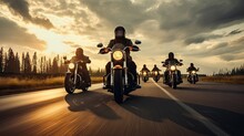 Group Of Cruiser-chopper Motorcycle Riders