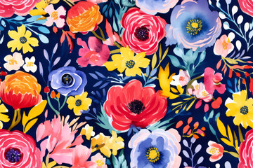 Wall Mural - Floral background bright on dark blue background