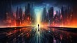Urban Cyber technology Background a track in a cyberpunk futuristic city pictorial illustration