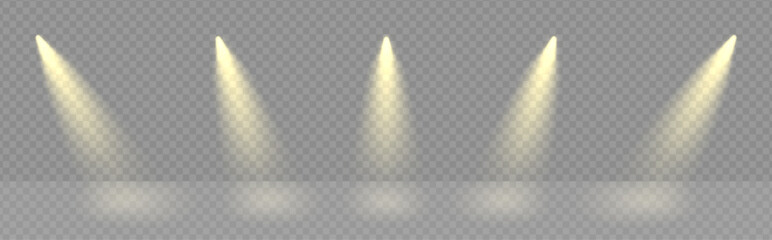 Poster - Spotlight line on award stage png. Spot lamps ray effect on transparent vector background. Golden podium beams flare