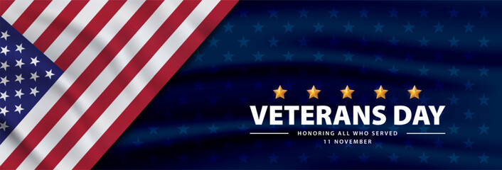 Wall Mural - Happy Veterans Day banner. Honoring all who served. Vector illustration