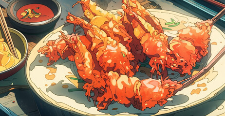 Wall Mural - Savoring Every Bite: Illustration of Delicious Tempura Treat, Generative AI