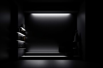 Wall Mural - A dimly lit room with a shelf and atmospheric lighting