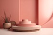 © Marius - A beautiful pink cake displayed on a table alongside a vibrant potted plant
