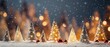 Miniature Christmas tree with beautiful bokeh of Christmas lights on snow, Generative AI
