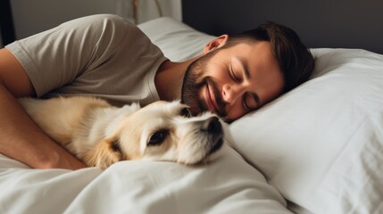 dog sleep with his owner in bed