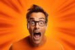Man expressing shock and surprise against a striking orange background - Startled realization - AI Generated