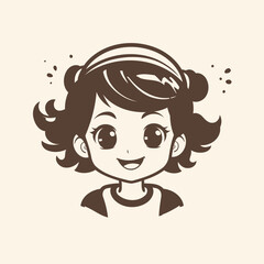 Wall Mural - Cute little girl with curly hair. Vector hand drawn illustration.