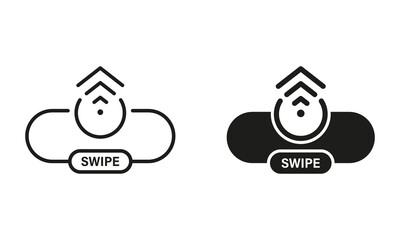 Poster - Swipe Up Button, Arrow Up Creative Symbol Collection on White Background. Slide Drag Button Line and Silhouette Icon Set. Action Scroll Button Pictogram. Isolated Vector Illustration
