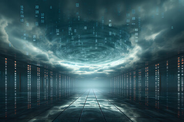  Data in binary code transform in clouds form.