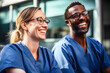 © AI-Universe - Dynamic Dental Team: Female Doctor and Male Dentist Laughing and Smiling at Seminar