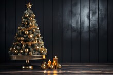 White Christmas Tree Golden Decoration New Year Background, Christmas Background AI Generated Image