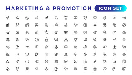 Fototapete - Marketing and promotion linear icons collection.Set of thin line web icon set, simple outline icons collection, Pixel Perfect icons, Simple vector illustration.