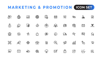 Poster - marketing and promotion linear icons collection.set of thin line web icon set, simple outline icons 