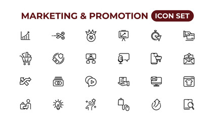 Poster - marketing and promotion linear icons collection.set of thin line web icon set, simple outline icons 