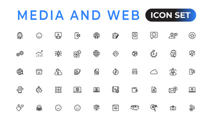Fototapete - Media and Web icons in line style. Data analytics,Digitalmarketing, Management, Message, Phone. Vector illustration.