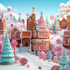 Gingerbread Houses in a paper cut 3d style