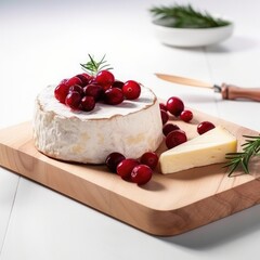 Finnish Squeaky Cheese on Wooden Board w Cranberries pro