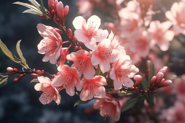 Poster - A close-up view of a bunch of pink flowers. This image can be used to add a touch of beauty and elegance to any project or design.