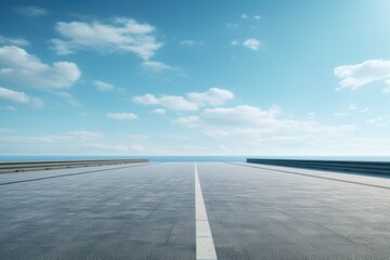 Poster - An image of an empty runway with a clear blue sky in the background. Perfect for illustrating concepts related to travel, aviation, airports, and transportation.