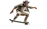 Fototapeta Młodzieżowe - Image Portrait of a Man with a Skateboard in Full Length Isolated on a Transparent Background PNG