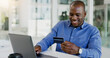 © Anela R/peopleimages.com - Business man, credit card and laptop for office online shopping, e commerce payment and happy loan. African employee on computer for web banking, financial investment or registration for debit order