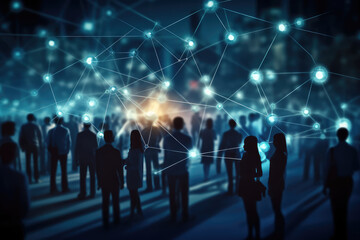 Poster - Silhouette of business people and social connection concept.