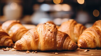 Wall Mural - Croissants, fresh sweet pastry, french breakfast, ai generated