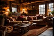 luxury hotel room with sofe, An article couch, well-loved and slightly worn, is the heart of a quaint, rustic living room