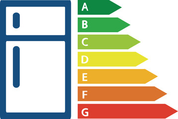 Refrigerator with energy efficiency classes. European Union energy label vector art illustration.