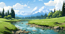An Animated Illustration Of A Mountain Stream