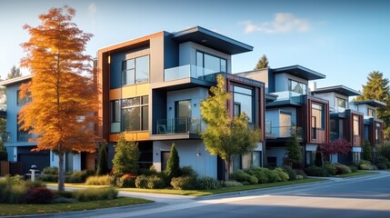 Aufkleber - New apartment building, Multi colored apartments, Rental home, Architecture for property investment.