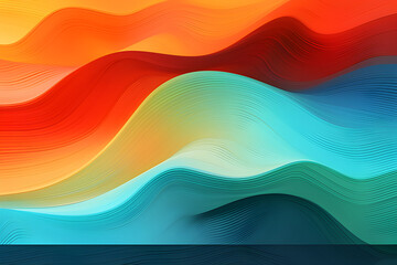 Wall Mural - Horizontal Colorful Abstract Wave Background With Peru, Firebrick and Light Sea Green Colors. Can Be Used as Texture, Background or Wallpaper.