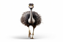 Running Or Standing Ostrich With Realistic Illustration Isolated On White Background, Hyper Realistic, Full Body.