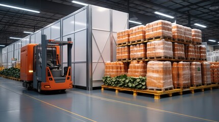 Aufkleber - Vegetable storage with cold store boxes in industrial refrigerated warehouse.
