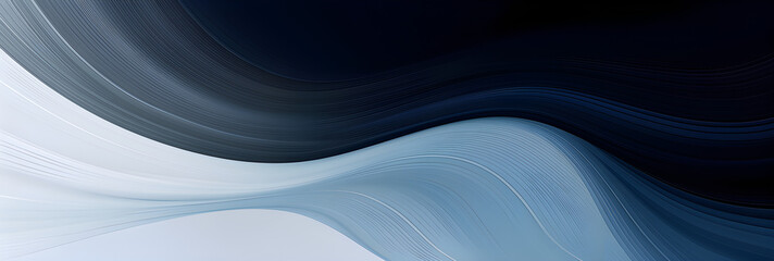 Wall Mural - Abstract Flowing Designed Horizontal Banner With Very Dark Blue, Silver and Light Slate Gray Colors. Fluid Curved Lines With Dynamic Flowing Waves and Curves.