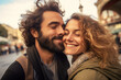 © Tetiana - Amazing couple portrait two lovers spending time together making selfies Generative AI
