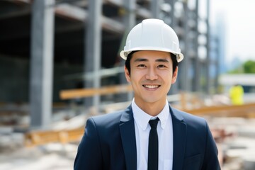 Wall Mural - Portrait of a young male construction executive at the construction site