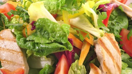 Wall Mural - Mixed Salad on a Plate with grilled Chicken isolated on white background