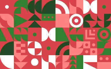 Poster - Christmas background with bauhaus or neo-geo shapes. Xmas winter holidays ornament.