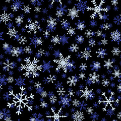 Poster - Snowflakes seamless pattern for Christmas holidays. Xmas snowflake ornament for winter holidays greeting card or wrapper. Christmas snowfall texture.
