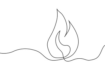 Fire in continuous line style. Flame line art vector illustration