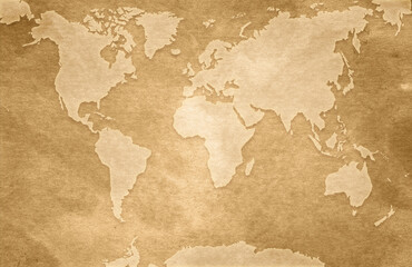 Old worn and yellowed world map