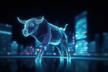 Wall Mural - 3d rendering of x-ray bull on a dark background with stock market chart