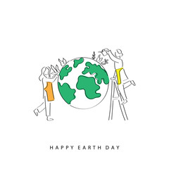 Wall Mural - save the world. Line art vector of care for planet earth. Love for mother earth. Support and encourage plantation, forestation and reforestation. Combat Climate change and go green.