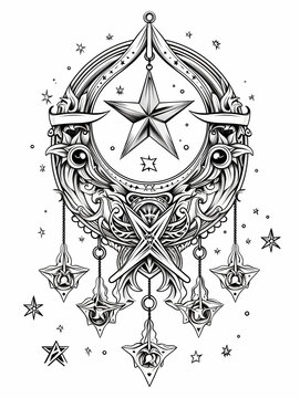 Black And White Drawing Of A Star And A Star
