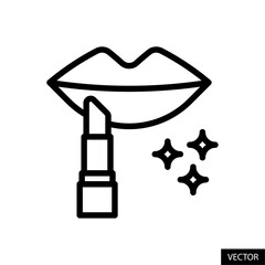 Poster - Lipstick with woman's lips vector icon in line style design for website, app, UI, isolated on white background. Editable stroke. Vector illustration.