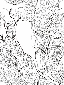 Black And White Drawing Of A Couple Of Animals