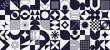 Abstract geometric shapes, monochrome seamless pattern with brutalism aesthetic elements, swiss style forms. Retro bauhaus graphic elements, simple lines and basic figures vector illustration