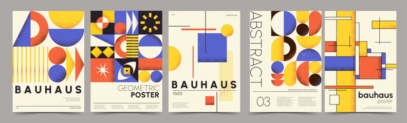 Leinwandbilder - Retro bauhaus style posters with geometric elements and abstract shapes. Minimalist poster with swiss pattern, forms and lines, basic figures, modern cover or print design vector set